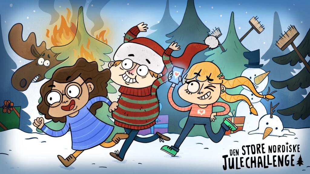 Illustration af hovedkaraktererne til Den Store Nordiske Julechallenge